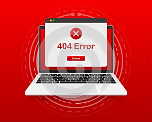 Concept operating system error warning for web page on screen computer. 404 error web page. Error warning window
