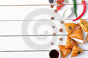 The concept of oriental cuisine. Assorted Uzbek food set, pilaf, samsa, lagman, manta, shurpa Uzbek restaurant concept, Uzbek food photo