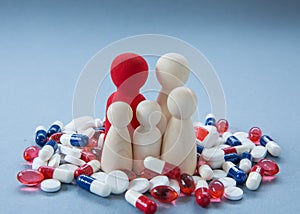 Concept of the overuse and misuse of prescription drugs such as antibiotics and pain killers causing antibiotic drug resistant