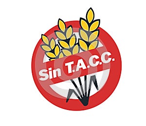 Sin TACC signal. Concept of packaging and gluten free products. photo