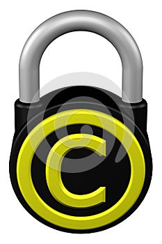 Concept: padlock with sign copyright. 3D rendering.