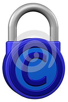 Concept: padlock with sign copyright. 3D rendering.
