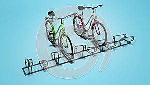 Concept parking stop metallic for two bikes 3d renderer on blue background with shadow