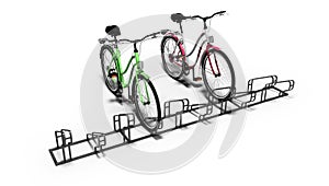 Concept parking stop metallic for two bikes 3d renderer on white background with shadow