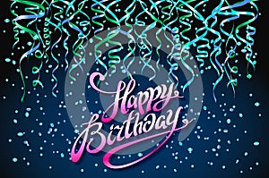 Concept party on dark blue background top view happy birthday confetti vector - modern flat design style