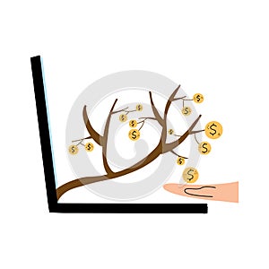 The concept of passive income on the Internet. Vector illustration in flat style