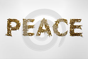 Concept of peace. Word Peace typed with font made of bullets
