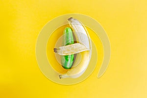 The concept of pedophilia, the big banana hugs little cucumber