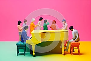 concept people illustration art performance colourful trend piano music modern. Generative AI.