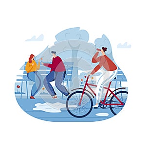 Concept people park, city walk, summer vacation activity, young couple together, design, cartoon style vector