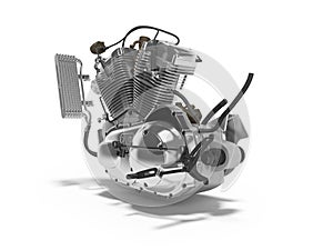 Concept petrol engine motorcycle two cylinder gear box 3d renderer on white background with shadow