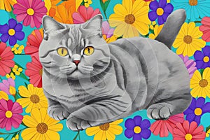 Phonographic Cat with Bouquet  .AI Generated