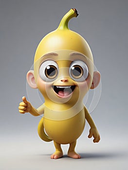 Photo Of A 3D Cartoon Latundan Banana Character Isolated On A White Background. Generative AI photo