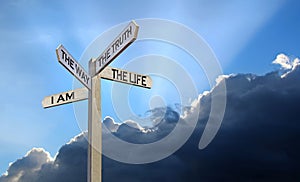 Jesus bible way truth life word god signpost direction arrows arrow guidance information religion religious faith christian