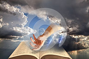 open bible spiritual light divine holy book scripture clouds sun rays beams heaven prayer pray