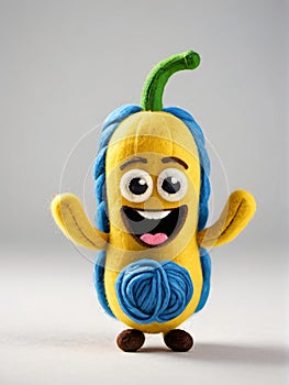 Photo Of A Needle-Felted Cartoon Latundan Banana Character Isolated On A White Background. Generative AI photo