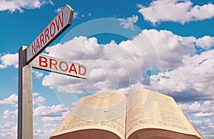 bible open book sign post arrows direction life path gate prophecy parables jesus christ god
