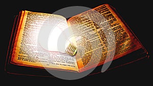 Revealing divine bible light bulb open book gods holy word scripture