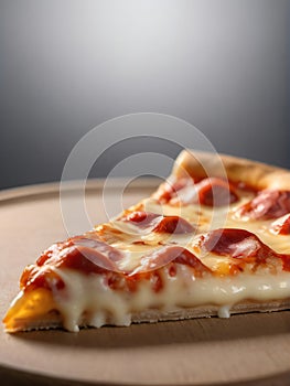 Photo Of A Slice Of Hot Pizza With Stretchy Cheese, Isolated On A White Background. Generative AI