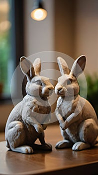 Photo Of Two Rabbits Sculptures In Room. Generative AI