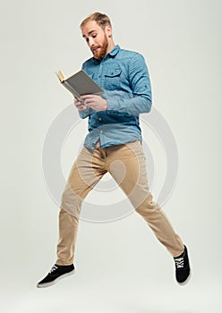 Concept photo of a young man hurry studying