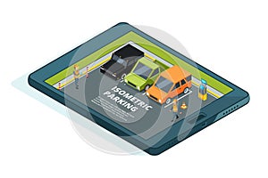 Concept picture of online paid urban parking. Tablet or phones apps