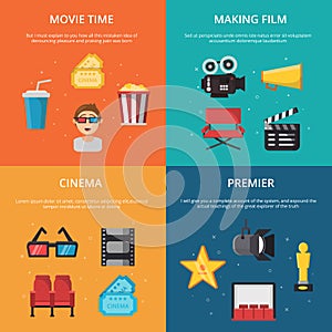 Concept pictures with symbols of tv show production. Movie making tools