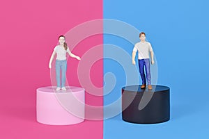 Concept for pink and blue gender stereotypes with man and woman figure