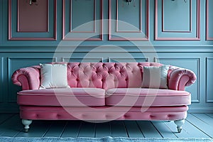 Concept Pink Sofa, Interior Design, Minimalist Elegant Pink Sofa in BluePink Minimalist Interior