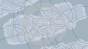 Concept of planning and mapping a travel route using a general city map with streets and roads marked. Abstract