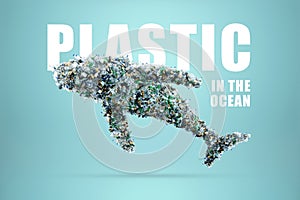 Concept plastic in ocean, huge whale composed of plastic bottles and garbage on blue background, plastic waste, humanity heritage