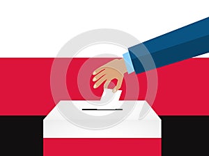 Concept of Poland Election. Hand Putting Voting Paper in the Ballot Box. Vector Illustration