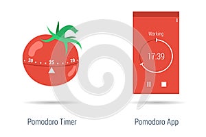 Concept of pomodoro timer and app photo