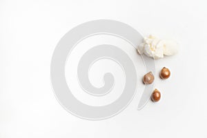 Concept with popcorn and corn - popcorn corn rains from a poped corn