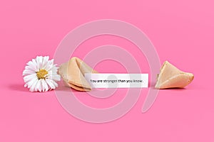 Concept for positive thinking with fortune cookies with motivational text