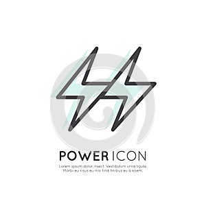 Concept of Power Lightning, Bank, Battery, Source of Energy, Web and Mobile App Icon