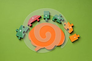 Concept of problems with memory, amnesia disease on green background