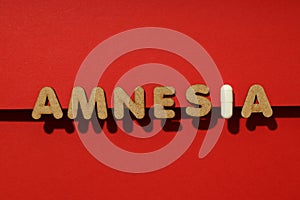 Concept of problems with memory, amnesia disease on red background