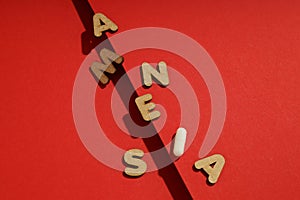 Concept of problems with memory, amnesia disease on red background