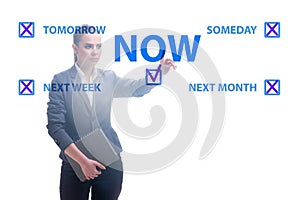 Concept of procrastination with now or later