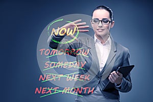 Concept of procrastination with now or later