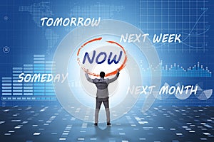 Concept of procrastination with now or later