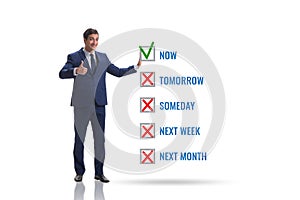 Concept of procrastination with now or later