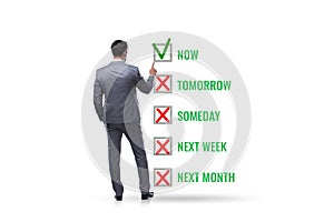 Concept of procrastination with now or later