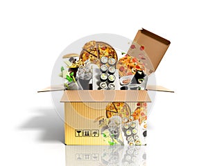Concept of product categories food in the box 3d render on white