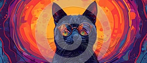 Concept Psychedelic, Feline, Fantasy, Vintage, Vibes Psychedelic Feline Fantasy with Vintage Vibes