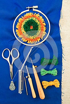 Concept of punch needle embroidery instruments.