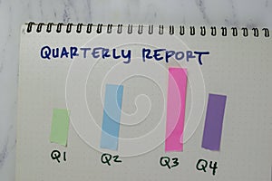 Concept of Quarterly Report write on a book isolated on Wooden Table