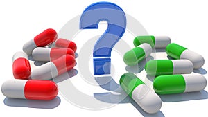 Concept of question mark and capsules