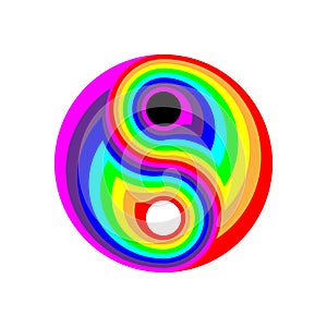 Concept rainbow flat symbol yin-yang. Digital electronic, disco trans rave abstraction. Isolated vector illustration. Creative